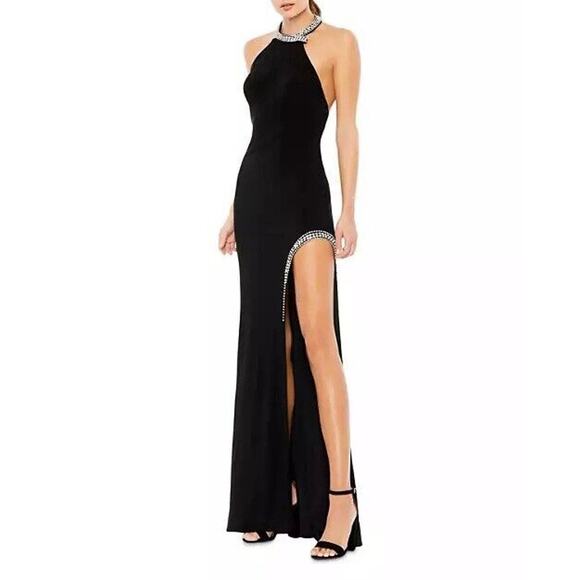 Mac Duggal Dresses & Skirts - Mac DuggalHigh Slit Halter Gown with Rhinestone Accents Size 8 NWOT $398